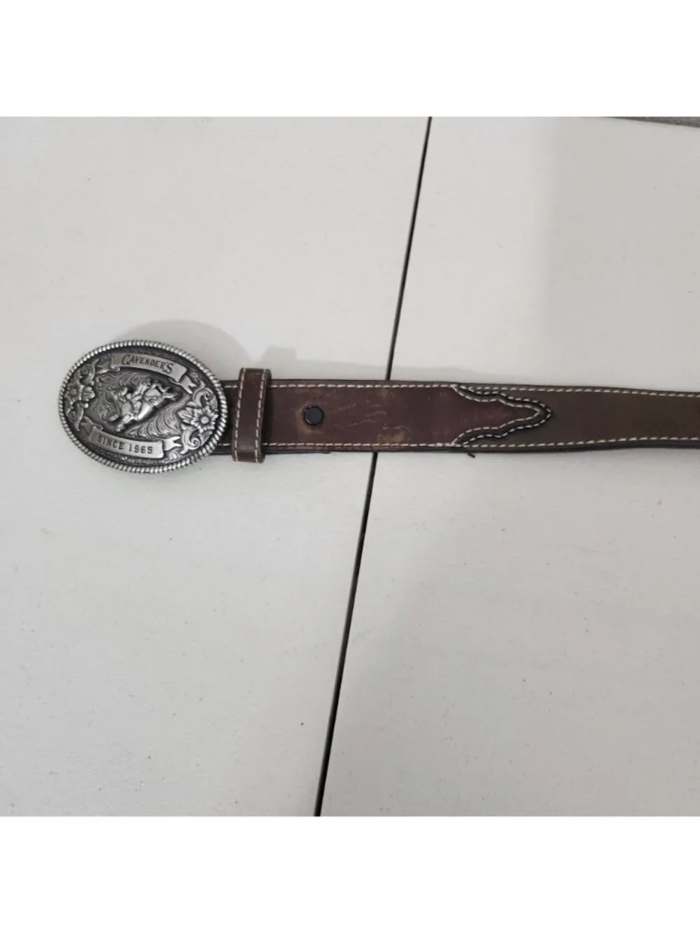 Cavenders Brown Leather Belt With Western Buckle & Detailing - Rodeo Style Pre-O